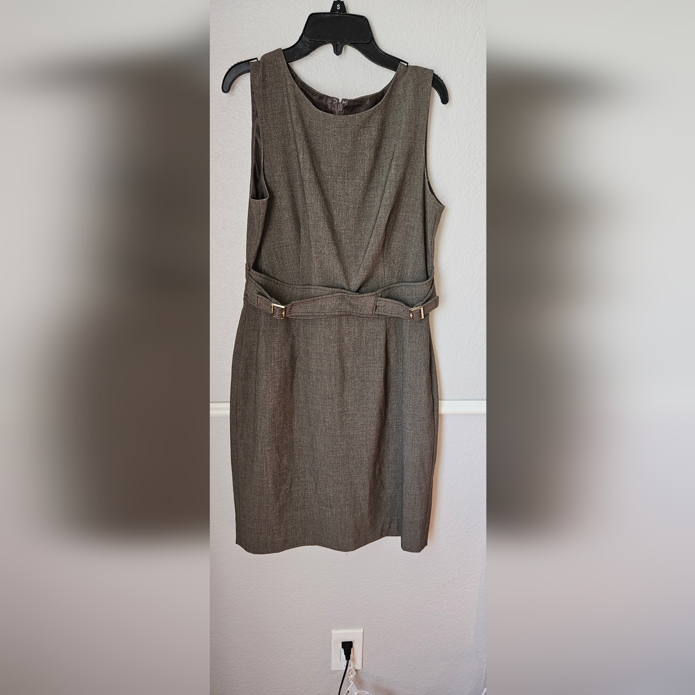 Calvin Klein Charcoal Gray Belted Midi Dress